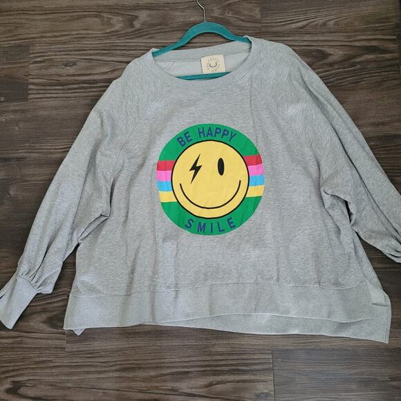 Fantastic Fawn Womens Sweatshirt M Gray Cotton Smile Logo Oversized Long Sleeve - Picture 1 of 9
